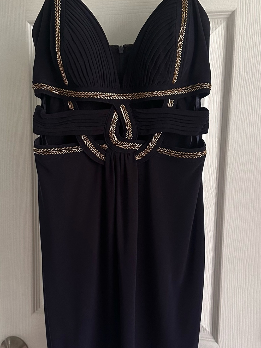Betsy & Adam Navy Dress with Gold Braid Trim